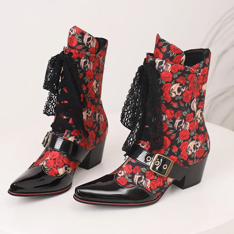 2024 new spring autumn women ankle boots plus size 22.5-28cm Printed flowers European and American style boots short boots