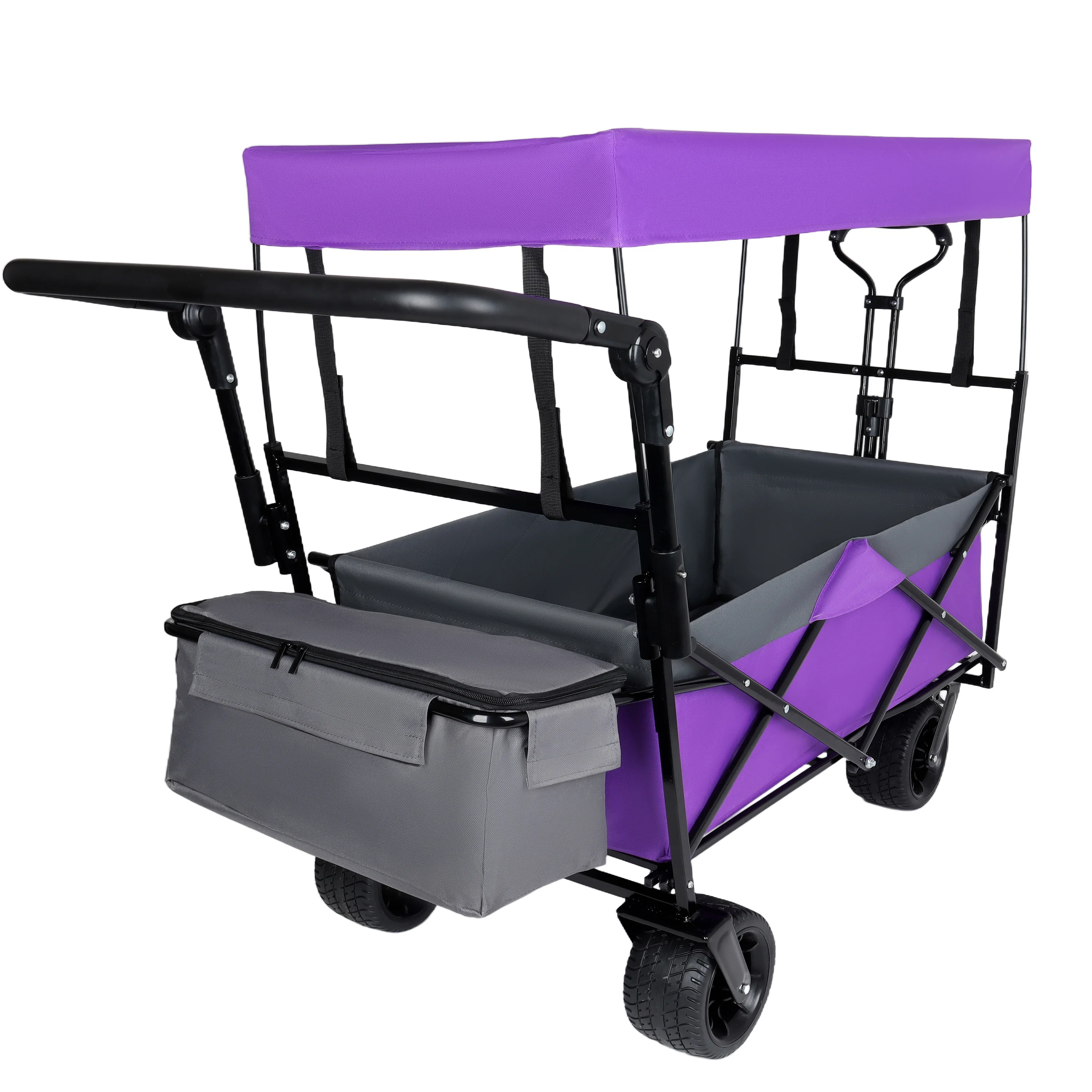 With Push Handle, 480Lbs Collapsible Wagon With Canopy, Wagon Cart With 7' All-Terrain Wheels, Lightweight Foldable Wagon, Large Capacity for Camping, Shopping, Sports, and Garden Use, Purple