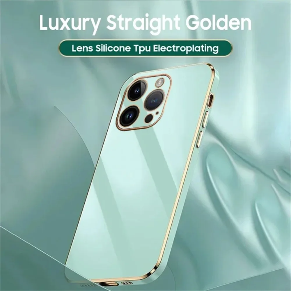 Plated Soft Phone Case For iPhone 17 Air 16 E 15 14 13 12 11 Pro Max Plus Mini Shockproof Silicone Lens Protect Wristband Cover
