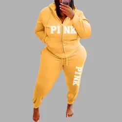 Fato de treino padrão para mulheres, roupas plus size, conjuntos de duas peças, hoodies manga comprida, moda inverno, sportswear por atacado