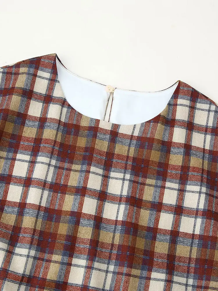 Nlzgmsj 2025 가을 여성 시크 엘레강트 체크무늬 드레스 긴 소매 O넥 주름 슬림 미니 드레스 Y2K