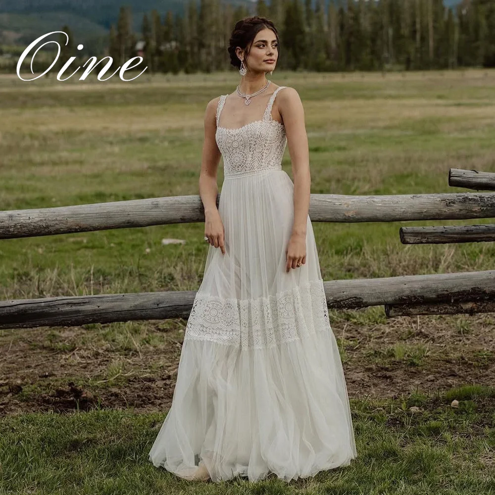Oine 2026 Spaghetti Straps Lace Appliques Wedding Dress Romantic Bridal Gowns A Line Floor Length Wedding Party Dress Customized