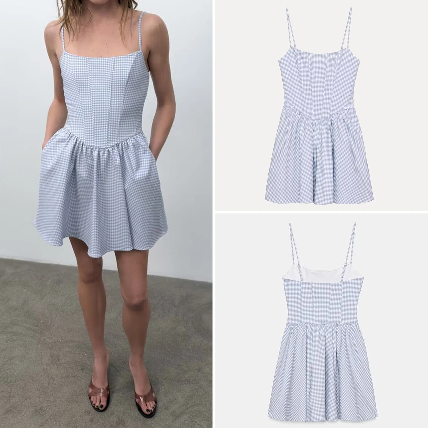 Spring 2026 Women's Fashion Plaid Fluffy Dress round Neck Gingham A-Line Skirt Style Casual Wear Sleeveless Slim Fit Gown