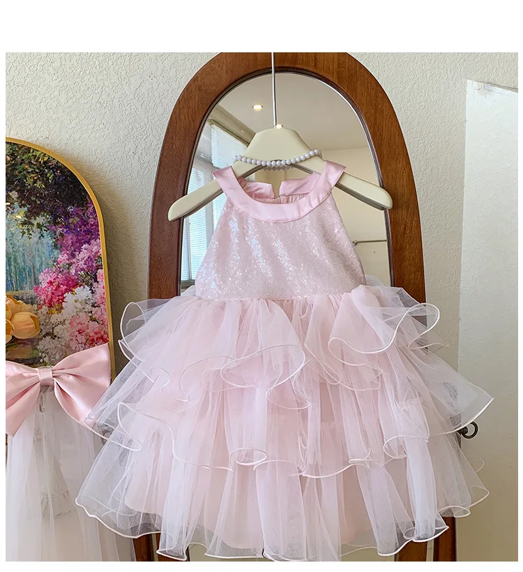 

Новое летнее платье-жилет из розовой сетки для девочек 2026 года, модное праздничное платье принцессы для детей 2-6 лет