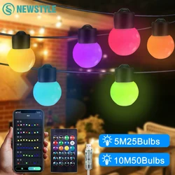 Smart APP Outdoor RGB String Lights 33Ft Patio Lights Dimmable RGB LED Bulbs Color Changing Hanging Lights For Christmas Party