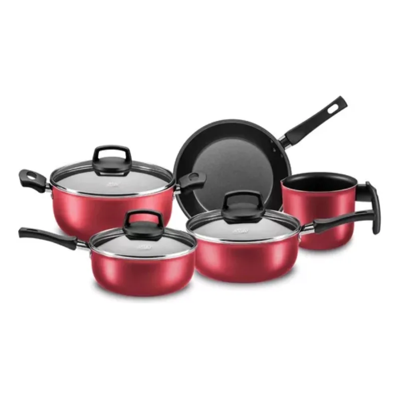 Of 5 Pans  Sapphire 5661 Non-stick Cover Tempered Glass Color Red Baking Pans and Fryers