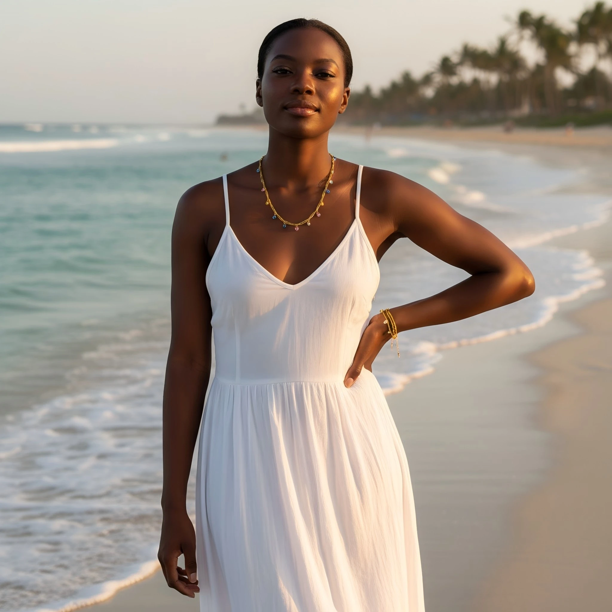 Damen-Set aus 18K vergoldetem Edelstahl mit Naturstein-Kette, Armband und Halskette im Urlaubsstil, farbenfroher edler Schmuck – Detail 5