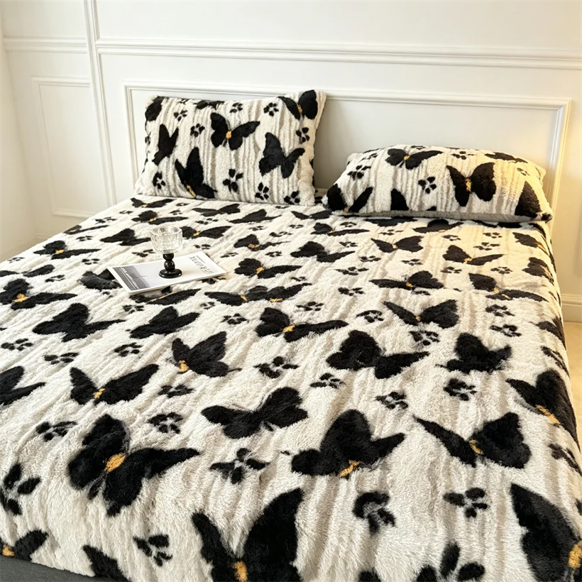Thickened Warm Autumn Winter Fitted Bed Sheet Set or 1 Pcs Fitted Sheet Faux Rabbit Fur Mattress Cover Protector Queen King Size