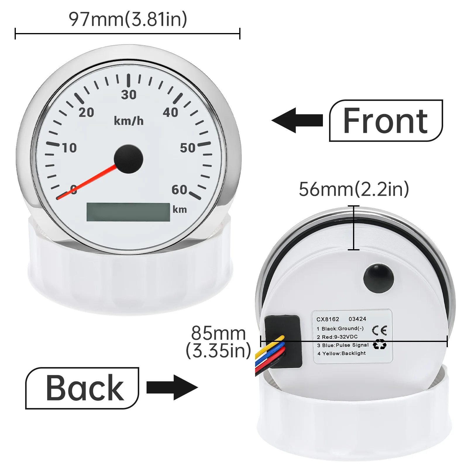 7 Colors Backlight IP67 Waterproof 85MM Speedometer Gauge For 12V24V Boat Car Truck Speed Gauge Meter Pulse velocimeter 0-60 KMH