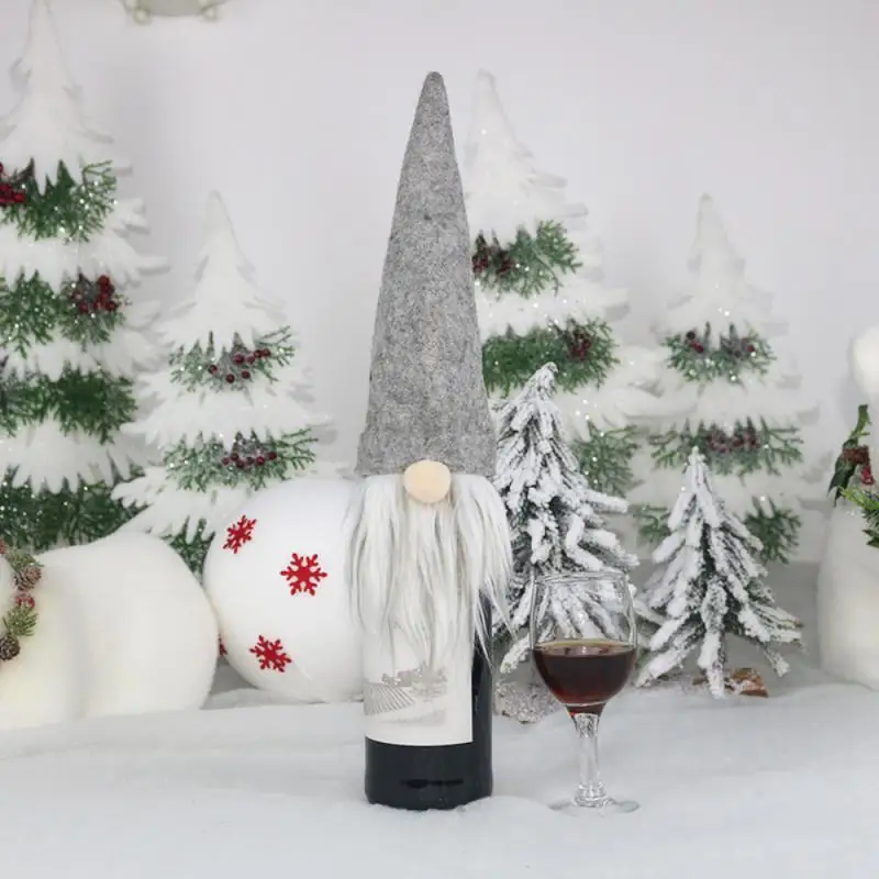 Christmas Champagne Wine Bottle Cover Faceless Old Man Doll Wine Bottle Home Party Decorations Ornaments Kitchen Bar Accessories