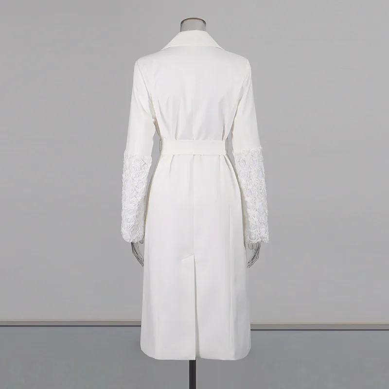 HKSH Herbst Neue Frauen Lange Trenchcoat Patchwork Hülse Blume Pailletten drehen-unten Kragen Bund Temperament Windjacke HK11558