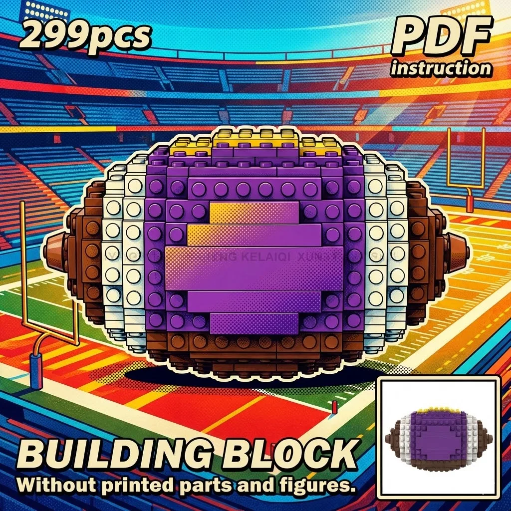 

MOC American Football Sports Ball Replica Purple & Yellow Team Colors Display Block Model