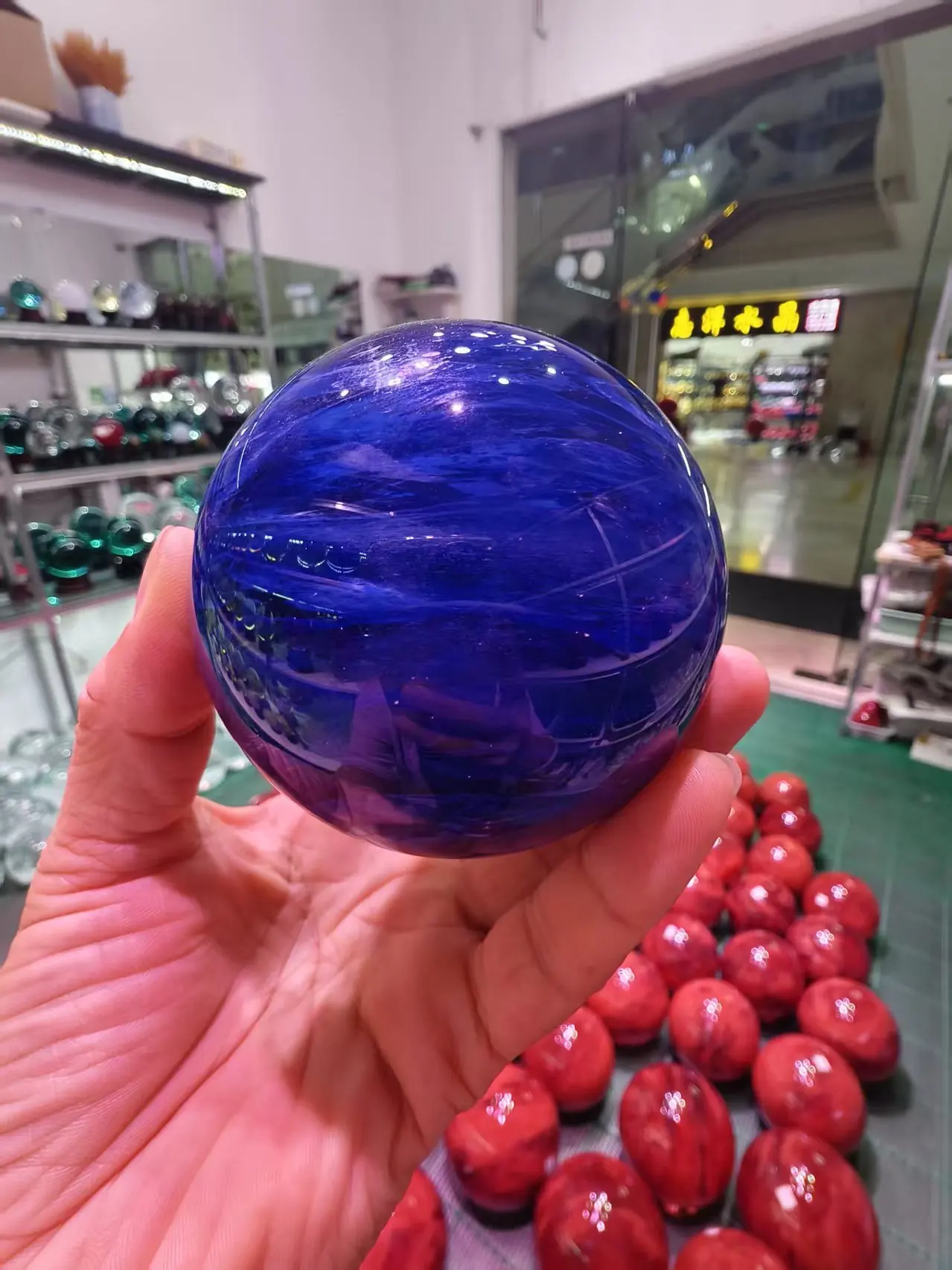 Natural blue Fused Crystal Ball, Blue Quartz Crystal Ornament, Mineral Healing