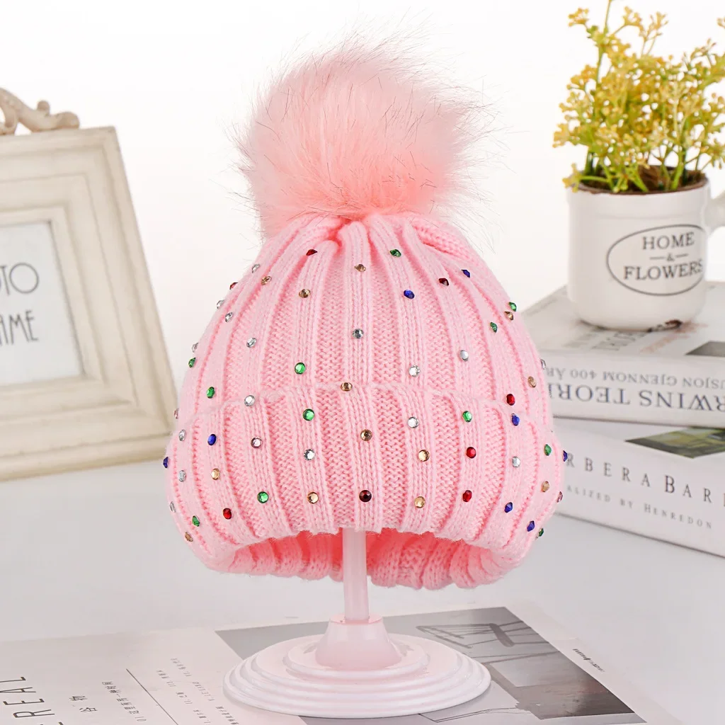 Winter Children Boy Girl Crochet Artificial Pompom Hat Knitted Toddler Kids Caps With Pompon Baby Beanie Hats Bonnet