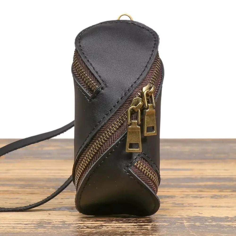Top Layer Leather PU Leather Key Bag Zipper Closure Pure Cowhide Car Key Coin Purse Carry Design Mini Pouch Purse Mini Bag Use