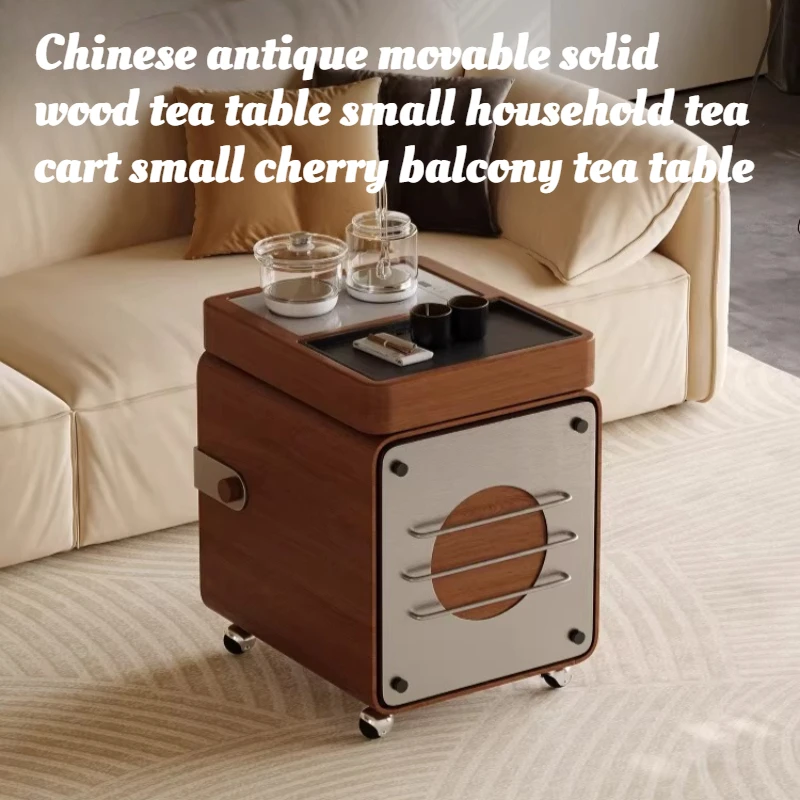 

Mid Century Coffee Table For Living Room Solid Wood Cherry Small Space Movable Cart With Wheels Balcony Tea Table Furniture
