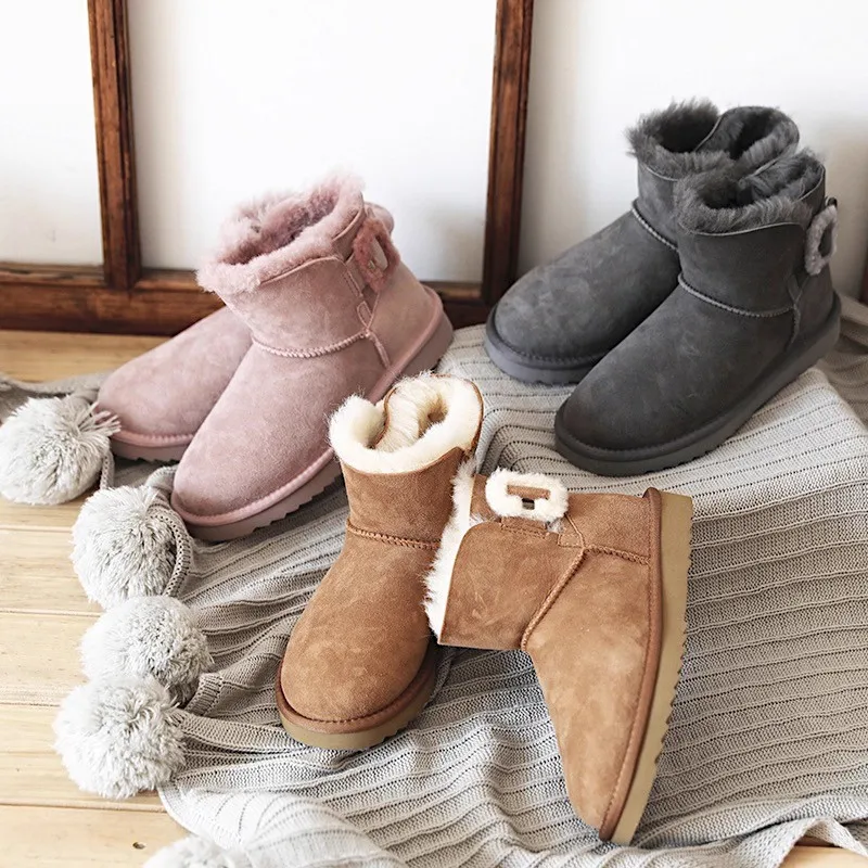 

High Quality 2025 Shoes Women Snow Boots Real Wool Winter Warm Boots Natural Fur Non-Slip Women Boots Ankle Boots