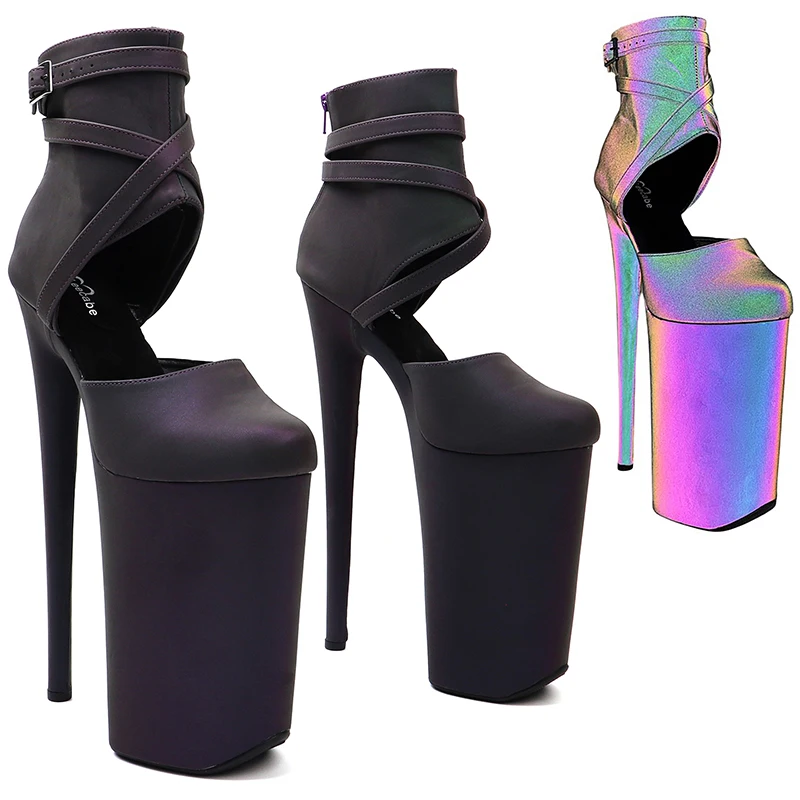 Leecabe  23CM/9inch Reflect light holographic PUTrendy Fashion platform stripper heels High Heel Pole Dance boots