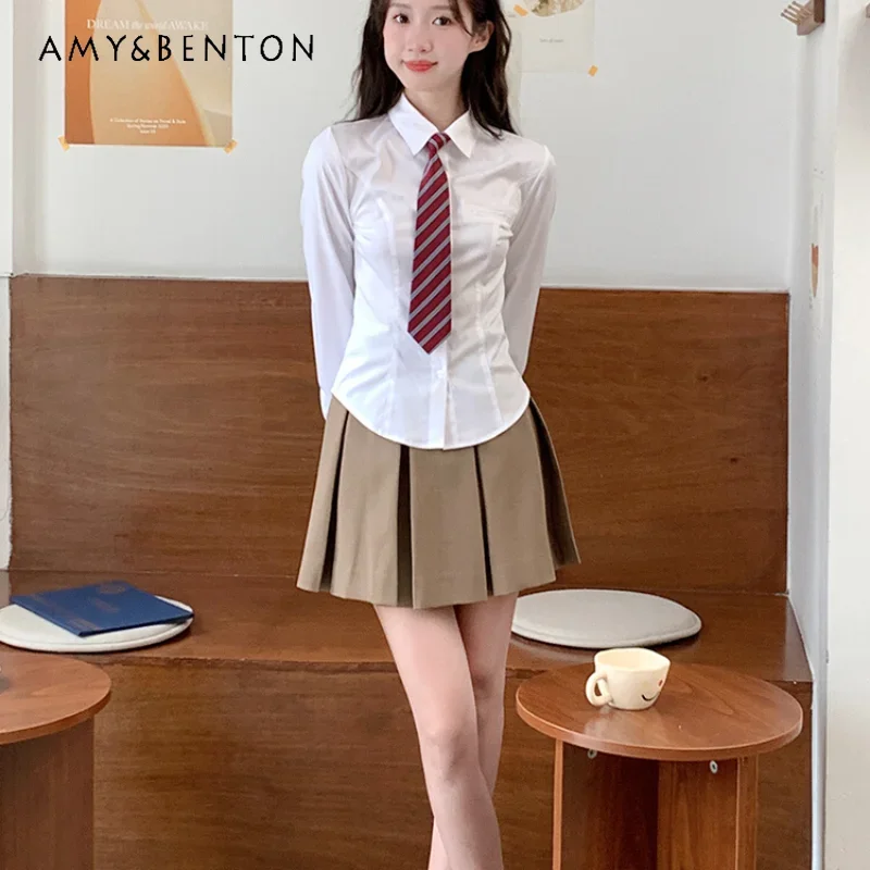 

2024 New Japanese JK Original Uniform Preppy Style White Slim Fit Shirt Women's Shirt Long Sleeve Top for Girls