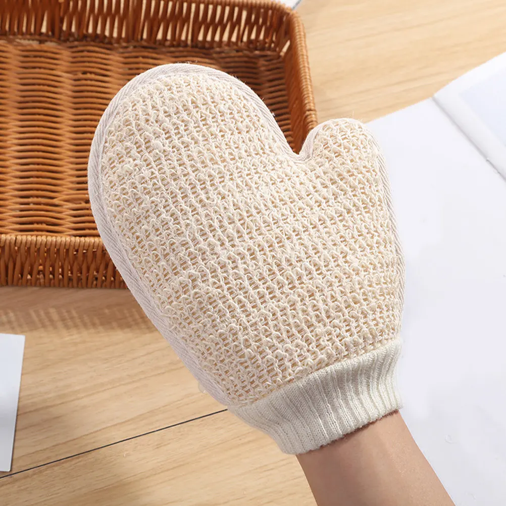 2Pcs Natural Sisal Exfoliating Bath Gloves Beige Dual-Sided Shower Gloves for Gentle Scrub Dirt Removal Body Wash