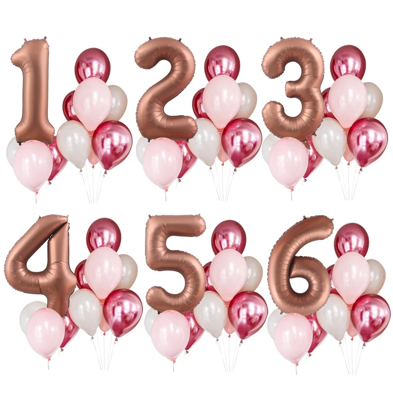 9pcs 40inch Coffee Brown Number Foil Balloon Sets 18 30 40 50 60 Happy Birthday Party Decorations Kids Adult Baby Shower Globos