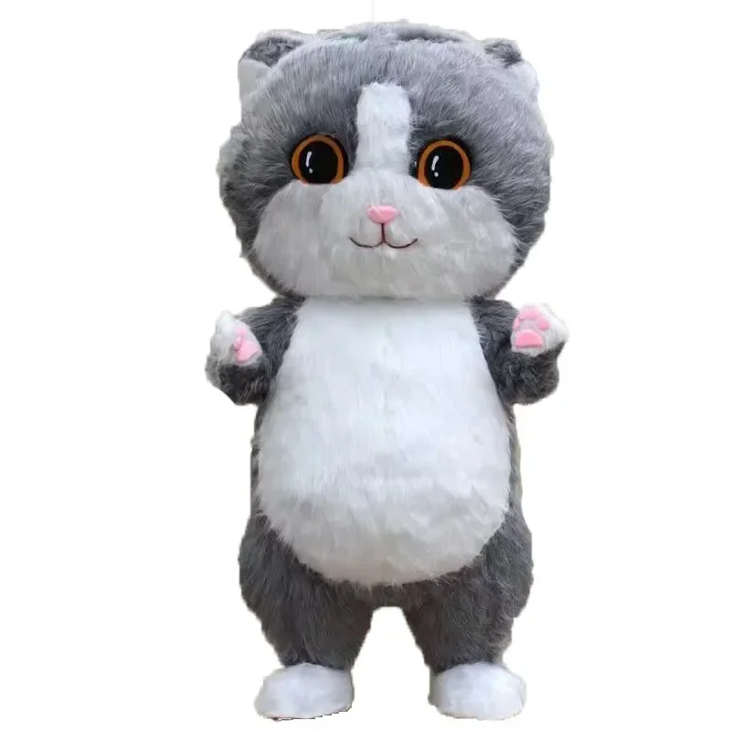 Christmas Furry Inflatable Grey Cat Mascot Costume Adult Wearable Blow Up Suit Animal Character Fancy Stage Dress Without Batt