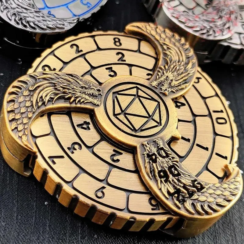 7-In-1 Roulette Dice With Dragon Decor Fingertip Dragon Pattern Spinning Digital Gyro Polyhedral Metal Dragon Gyro Dice