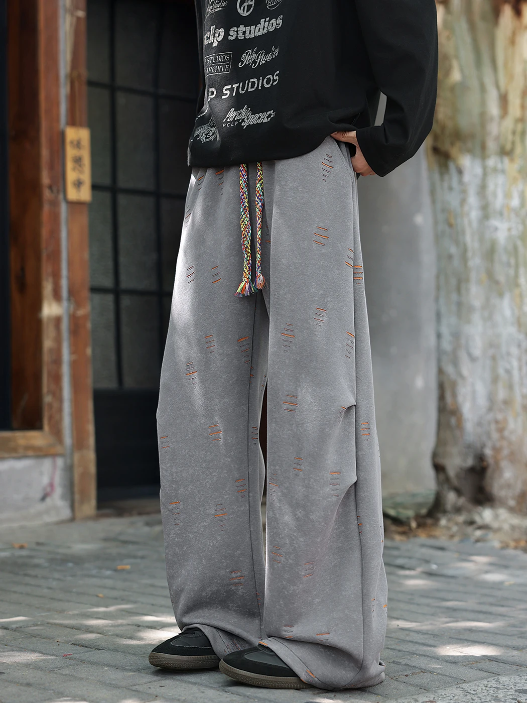 

Casual Men's Sport Pants Autumn New Sle Loose Straight Blade Knife Pants Heavy Drape Casual Long Trousers Folded Destroyed ...