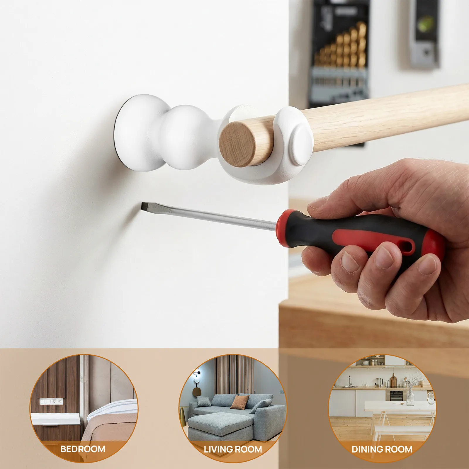 2Pcs Solid Wood Curtain Rod Brackets Set Natural Finish Strong Support for Drapery Rod Mounting Hardware Bedroom Living Room