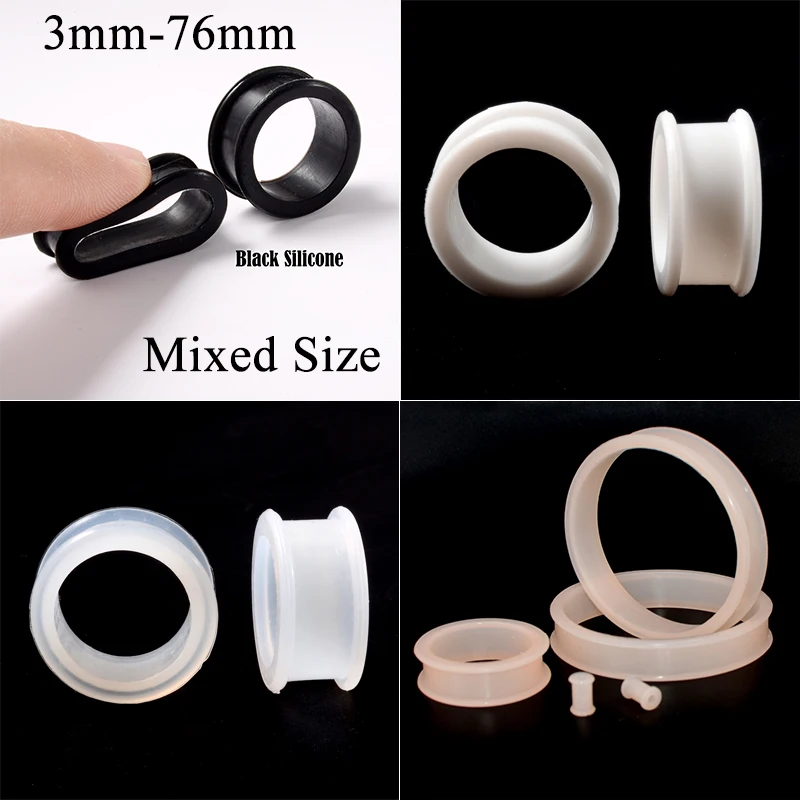 Mixed Sizes Black White Transparent Silicone Flexible Double Flared Hollow Ear Tunnel Plugs Gauge Ear Expander Wholesale