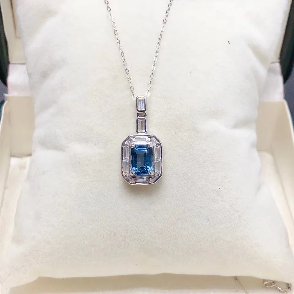 

VVS Grade London Blue Topaz Pendant for Daily Wear 5mm*7mm 0.8ct Natural Topaz Necklace Pendant with 3 Layers 18K Gold Plating