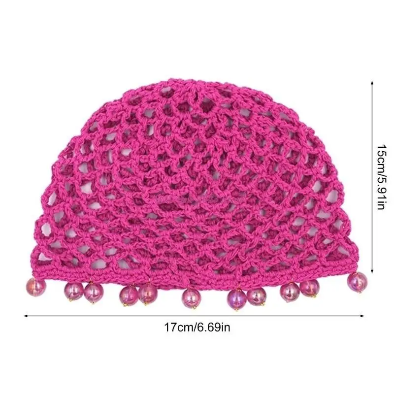 49ME Bohemian Styles Hat Hollows Out Knitted Hat Soft Breathable Hat Lovely Hat