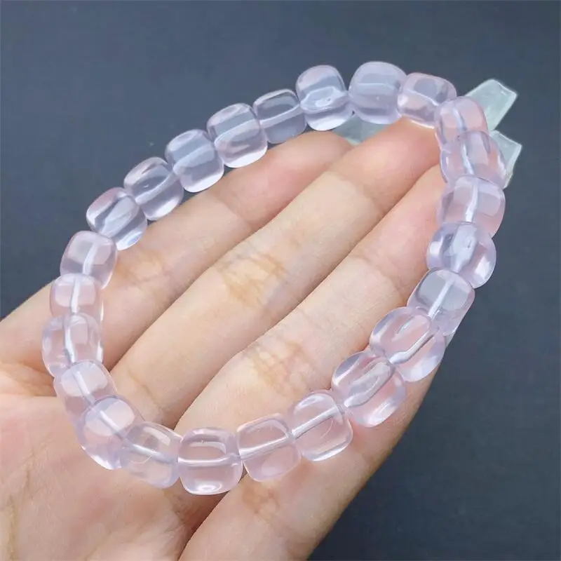 Natural Rose Quartz Cube Bracelet Multiple Quartz Jewelry Stretch Bangle Children Birthday Gift 1pcs