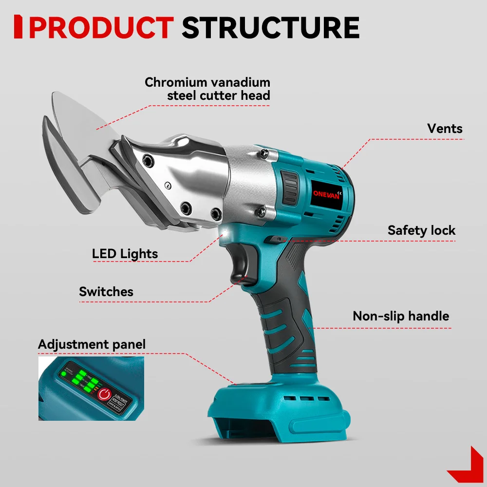 ONEVAN 2000W Electric Iron Sheet Shears Brushless Cordless Scissor Multifunction Cutting Power Tool For Makita 18V Battery Pin