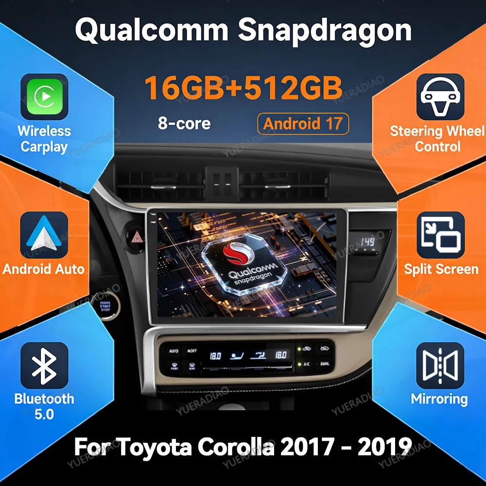 Android 17 Car Radio For Toyota Corolla 2017 - 2019 Mirror Link Carplay & Android Auto 4G WIFI Multimedia Video Player GPS NAVI