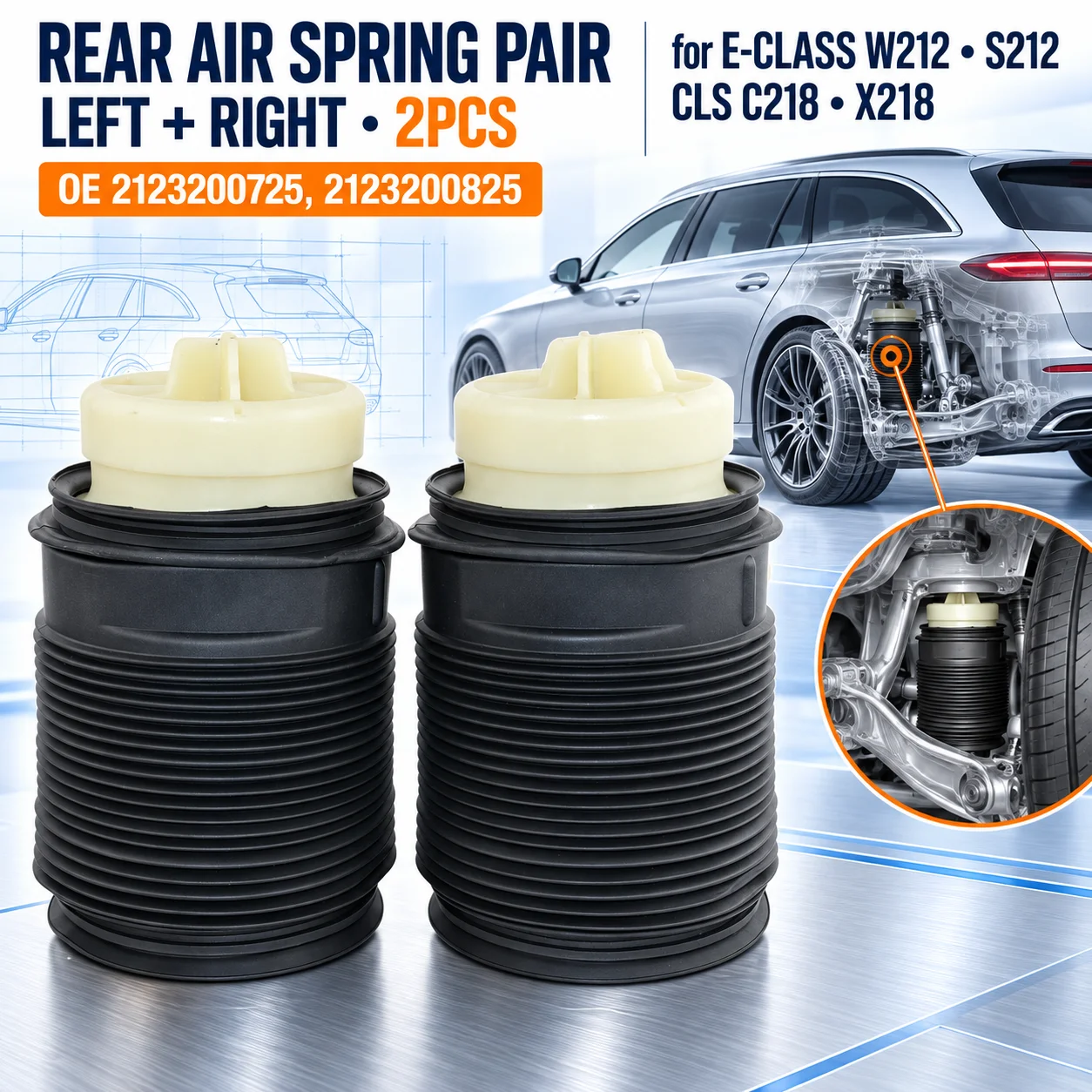 Image of AP02 Luftfederbalg-Set (Paar) hinten links und rechts für Mercedes E-Klasse W212 S212 2009-2016 E250 E350 E400 E550 E63, CLS-Klasse C218 X218 2011-2018 CLS350 CLS550 CLS63