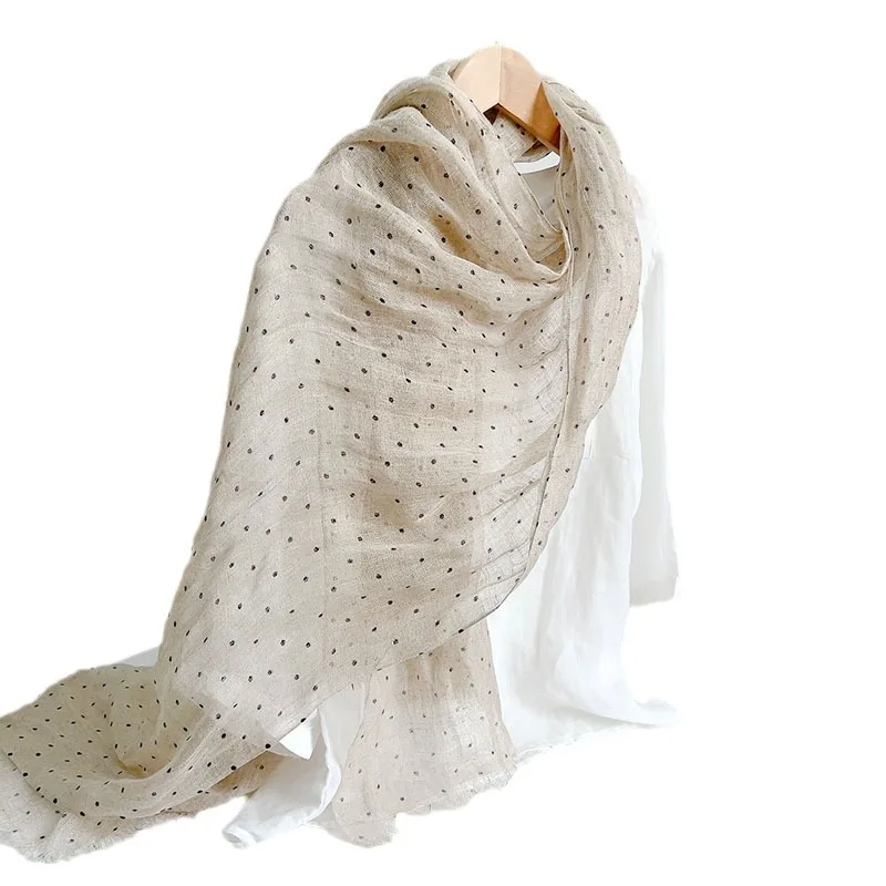 

Original Color Linen Soft Scarves Women Polka Dot Retro Design Scarf Summer Travelling Long Scarves Breathable Thin Shawl
