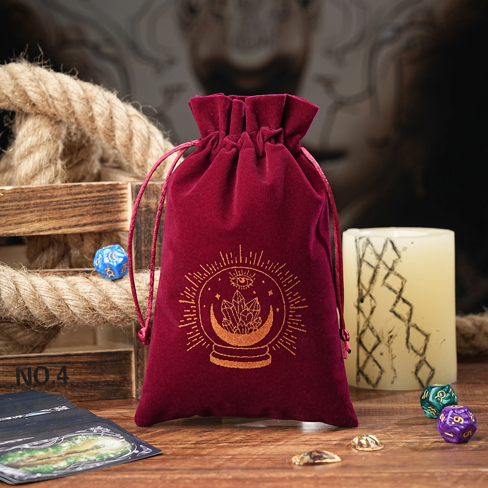 1pc 14x22cm Larger Velvet Tarot Storage Bag Board Game Cards  Drawstring Package Witchcraft Supplies for Altar Dice Tarot Pouch