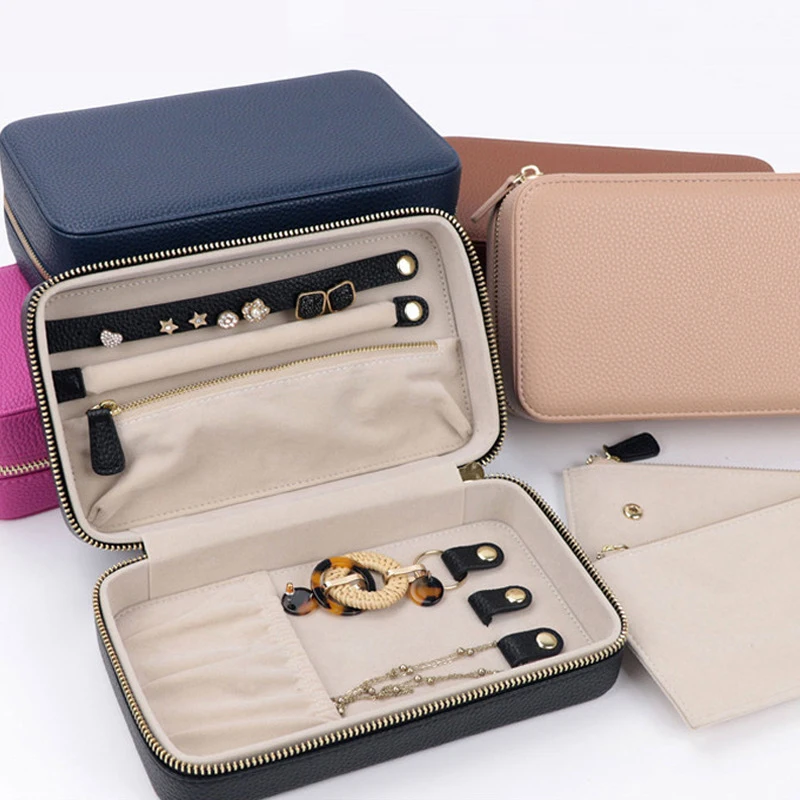 Custom Name PU Leather Portable High-end Exquisite Women's Necklace Earring Ring Large Capacity Jewelry Storage Box