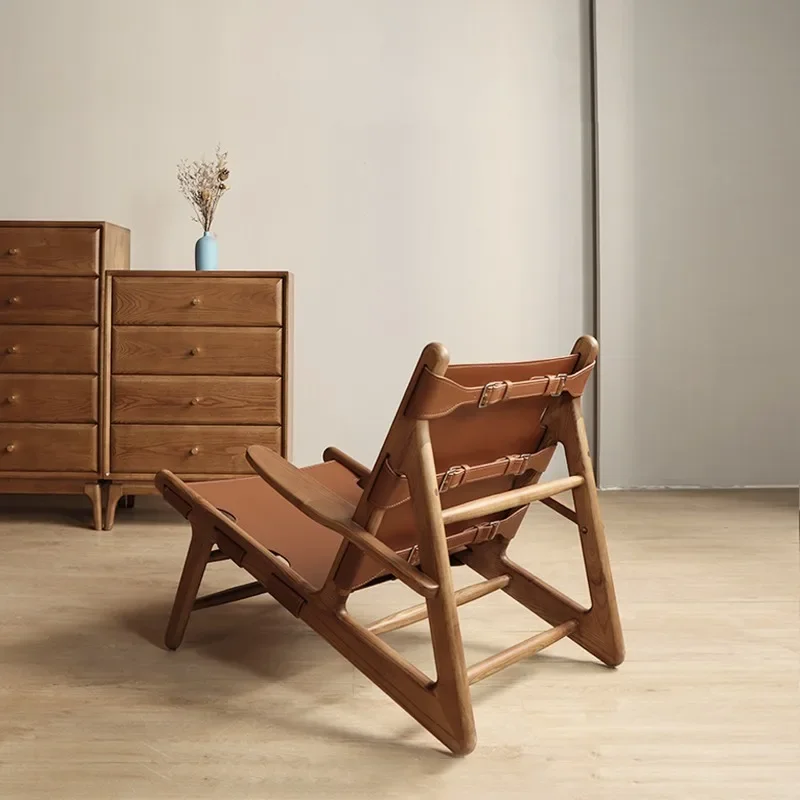 Retro woven seat cushion casual recliner saddle leather hunting chair balcony family back chair