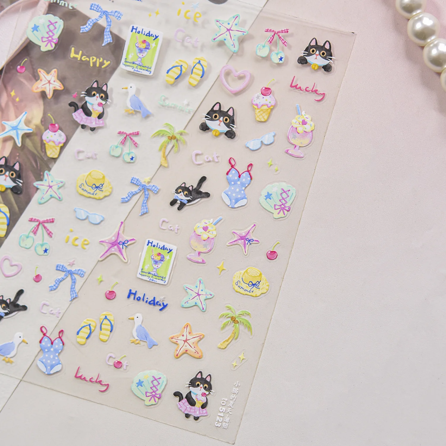 Royal Swan Necklace Photo Frame 5D Nail Art Stickers Black Pink Crown Gold Bowknot Butterfly Self Adhesive Manicure Decal DIY