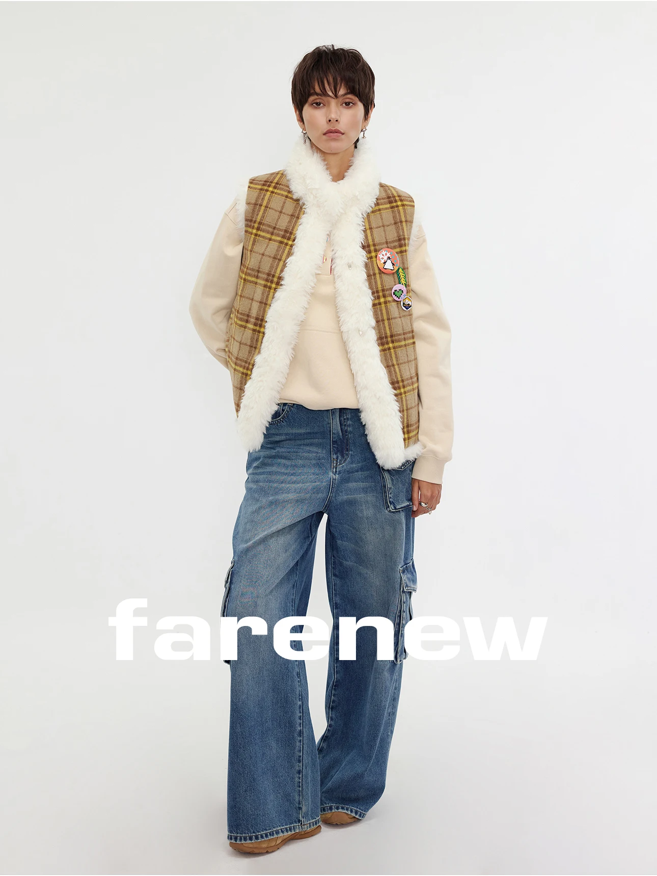 

Жилет женский двусторонний Farenew25, зимний, в клетку, утепленный, из полиэстера, стандартной длины, в стиле французской моды