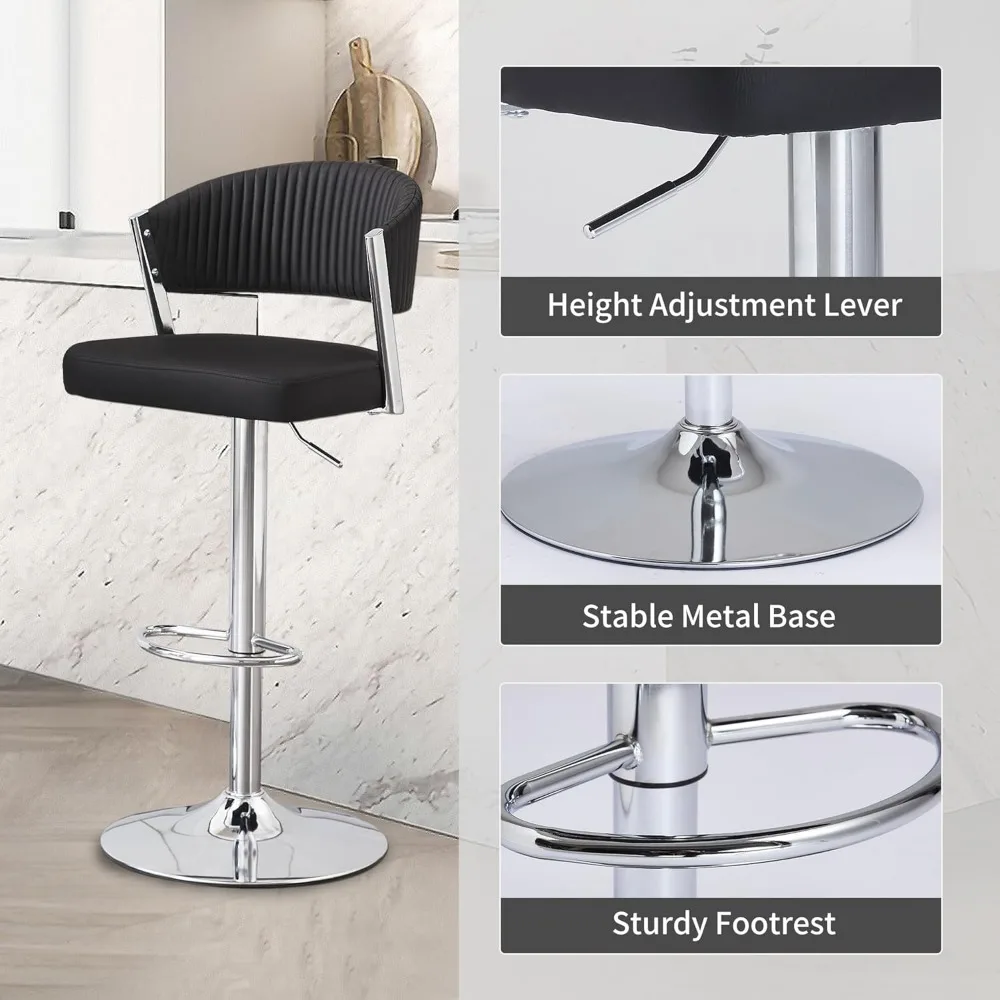Kursi Bar Putar Set 2, Kursi Bar Tinggi Konter Dapat Disesuaikan dengan Punggung dan Sandaran Kaki, Kursi Bar Berlapis Kulit PU Modern
