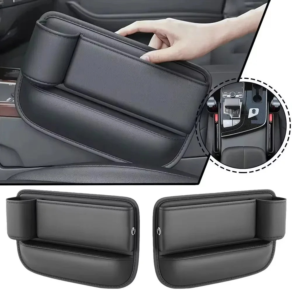 Organizador de Cuero Universal para Asiento de Coche, Soporte para Vasos, Caja de Almacenamiento Lateral para el Espacio entre Asientos, Relleno para el Espacio entre Asientos Delanteros del Conductor