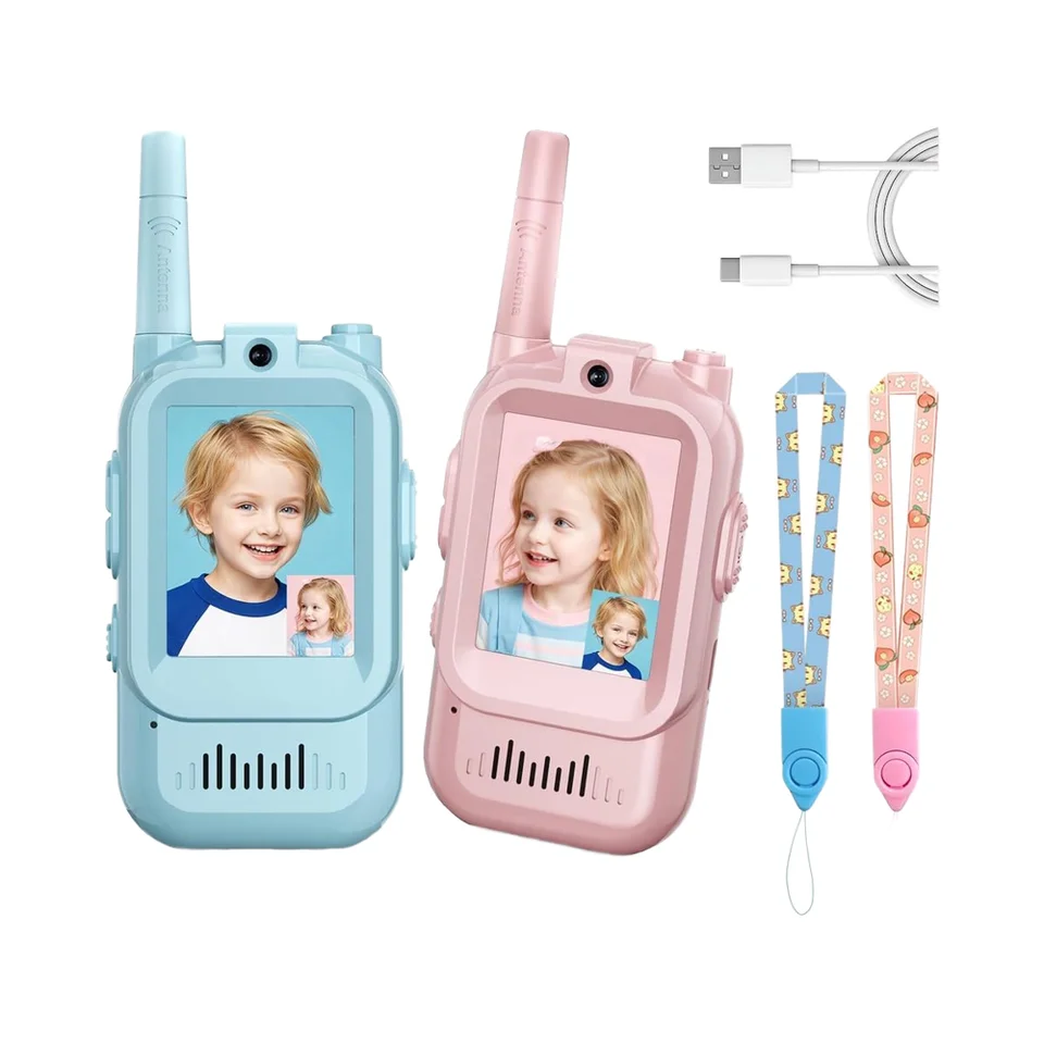 2PCS Video Walkie Talkies for Kids Rechargeable Toddler Toys for Indoor Camping Travel Birthday Gfits
