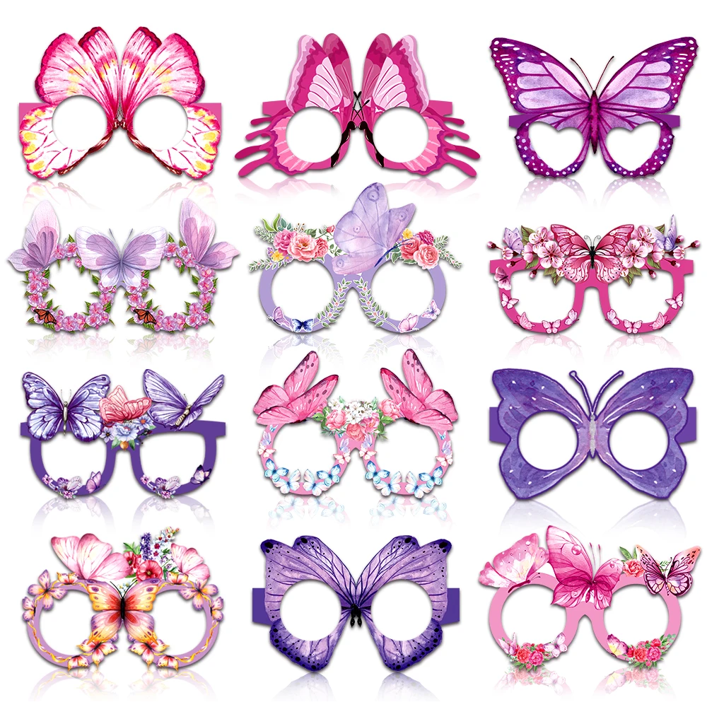 12pcs Butterfly Paper Eyeglasses Butterfly Glasses Frame Spring Butterfly Party Decor Party Photo Props Birthday Party Favors