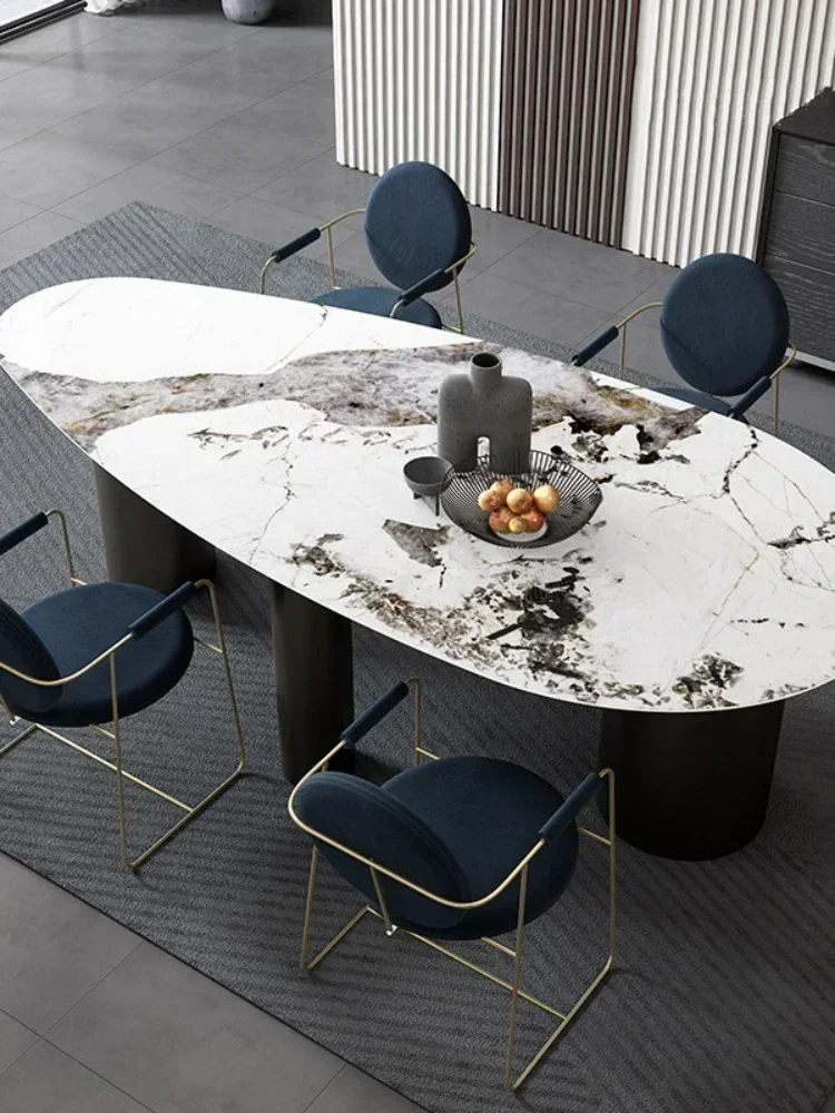 TAO Dining Tables and Chairs Set Large Apartment Light Luxury Oval Rice Table