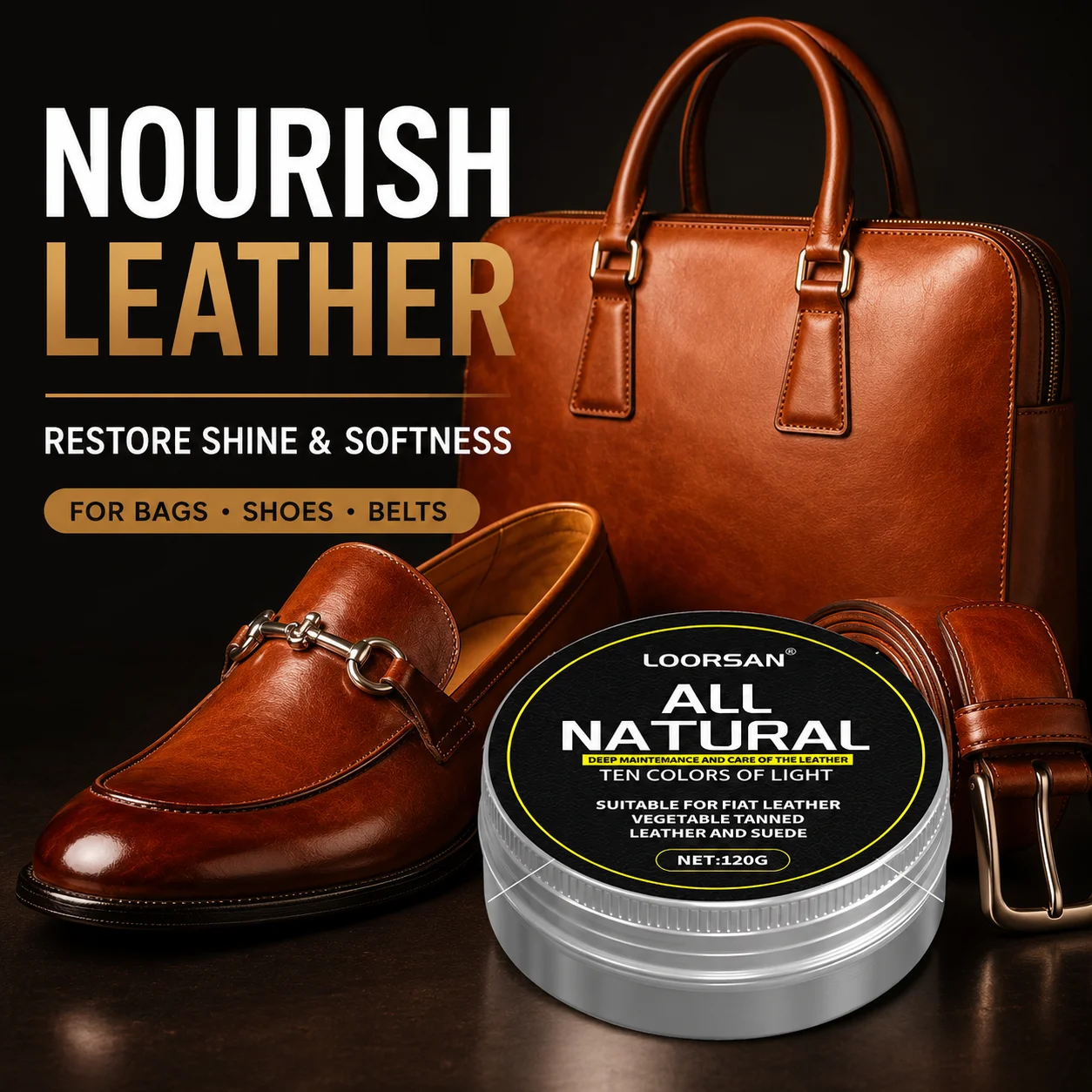 LOORSAN-120G Leather Conditioner All Natural Leather Repair Cream For Shoes, Bags, Sofa, Jackets Deep Moisturizing Restorer Balm