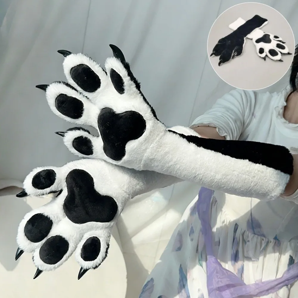 New Faux Fur Animal Fursuit Paw Gloves with Nails Pads Animal Claw Mittens Cartoon Thicken Cosplay Paw Glove Gifts - view 2