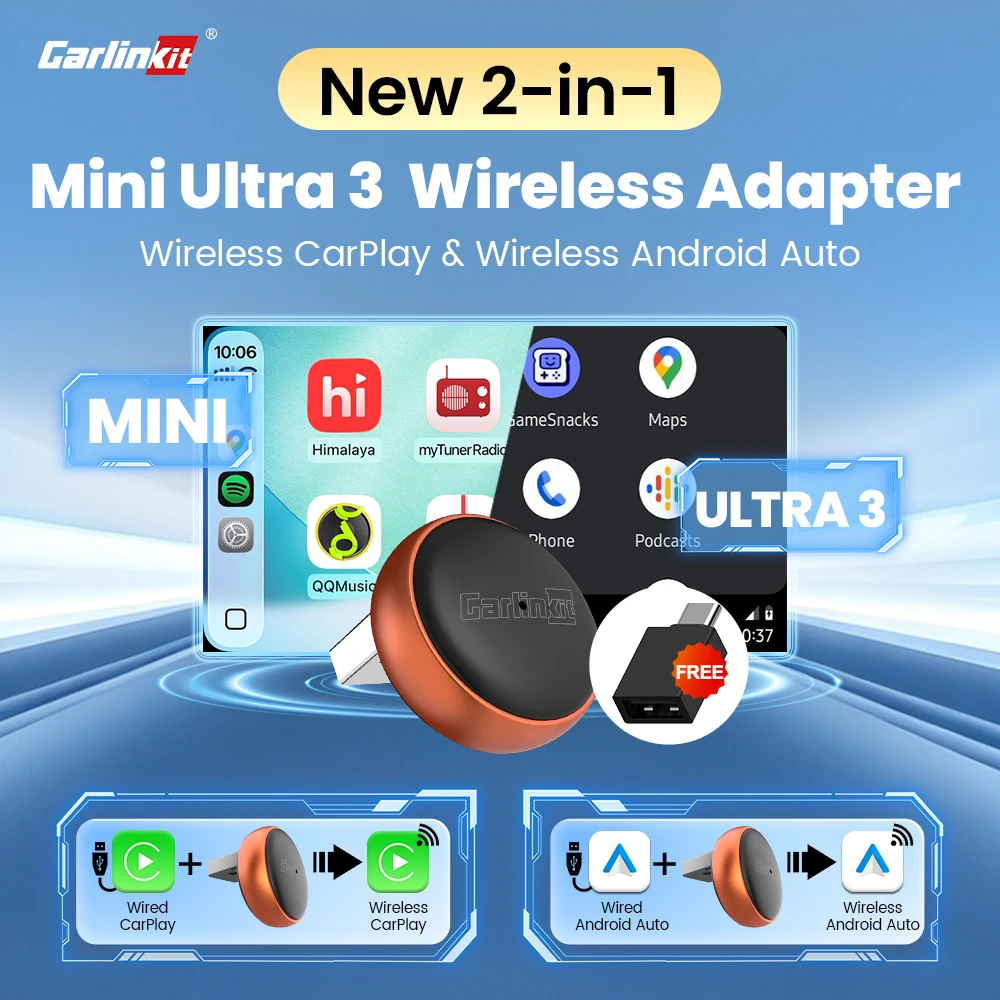 Image of 2026 CarlinKit 5.0 Mini Ultra 3 CarPlay Android Auto Wireless Adapter für kabelgebundene CarPlay & Android Auto Fahrzeuge OTA Upgrade Smart Box